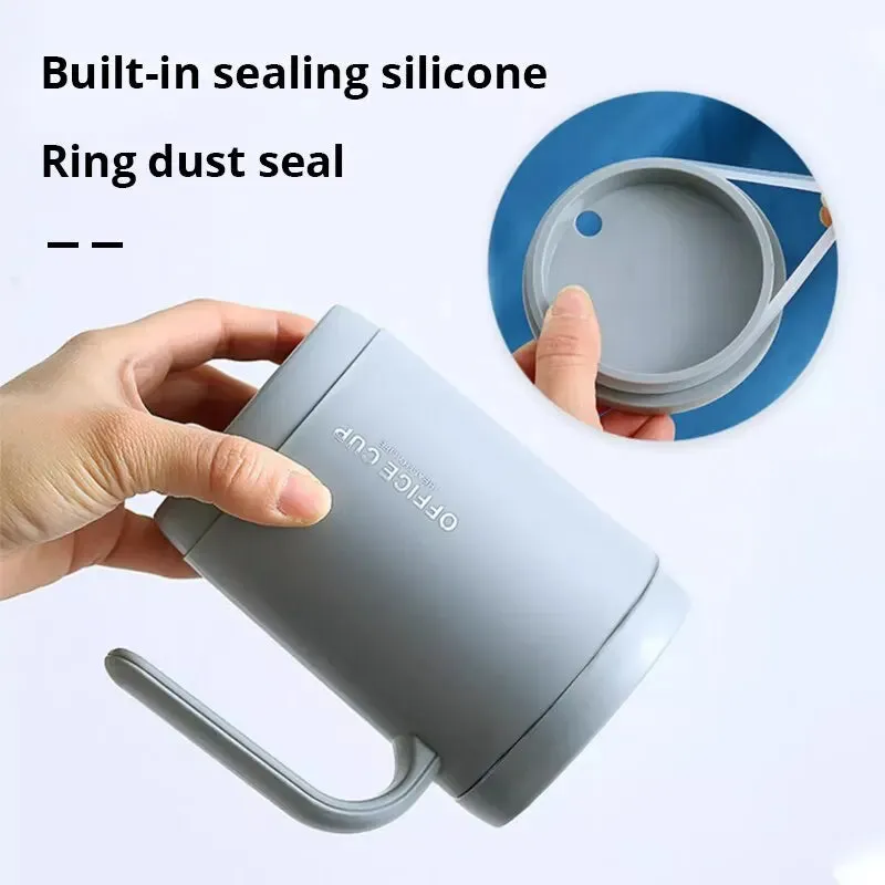 1pc Grey Creative Pp Liner Drinking Cup Portable Office Large Capacity Covered Milk Coffee Cup Gift for Kitchen Travel Domestic