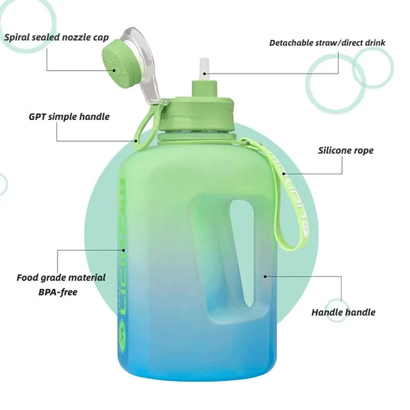 2.2l Gradient Plastic Water Bottle Portable Fitness Kettle for Outdoor Activities Large Capacity Sports Water Cup for Students Big Ton Barrel