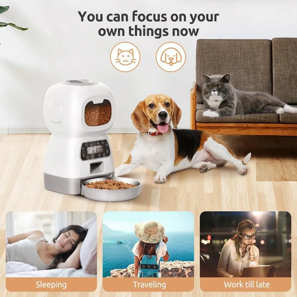 3.5 L Automatic intelligent Pet Food Dispenser, Stainless Steel Bowl.