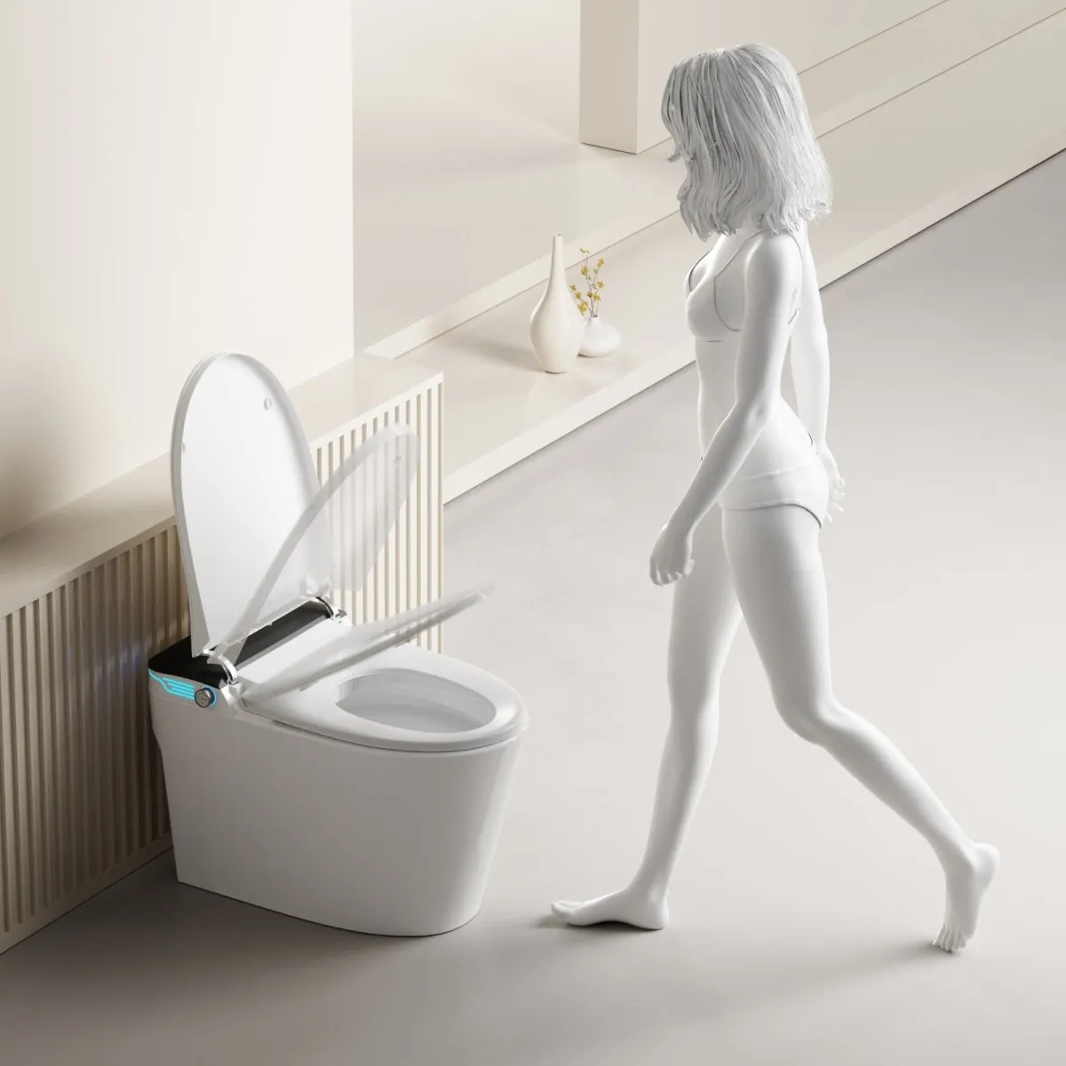 Allsumhome Smart Toilet with Voice Control and Bubble Shield, Heated Bidet Seat, Smart Toilet with Bidet Built in AUTO Open&Close, Bidet toilet with Dryer and Warm Water,Tankless Toilet in 1.28GPF, Black Screen