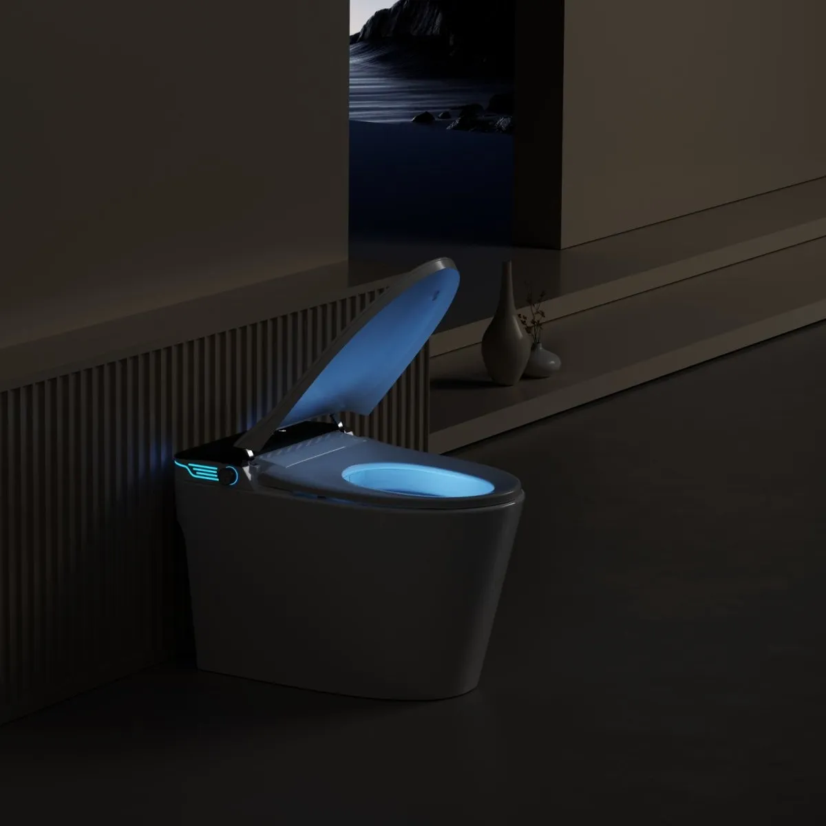 Allsumhome Smart Toilet with Voice Control and Bubble Shield, Heated Bidet Seat, Smart Toilet with Bidet Built in AUTO Open&Close, Bidet toilet with Dryer and Warm Water,Tankless Toilet in 1.28GPF,White Screen