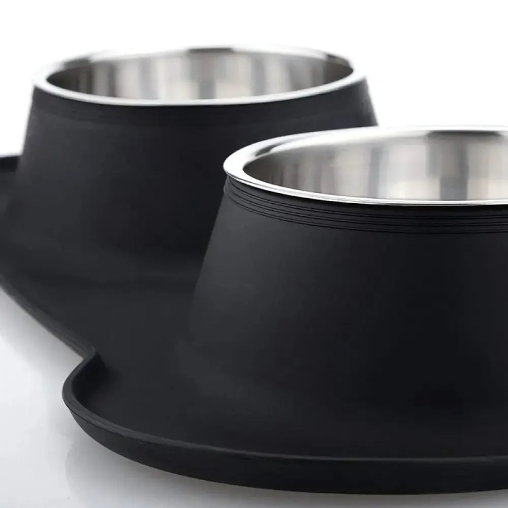 Anti-slip Durable Double Dog Drinking Water Food Feeder Bowl with Silicone Mat