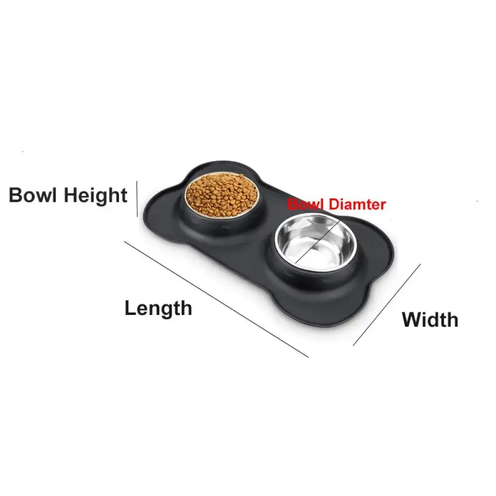 Anti-slip Durable Double Dog Drinking Water Food Feeder Bowl with Silicone Mat
