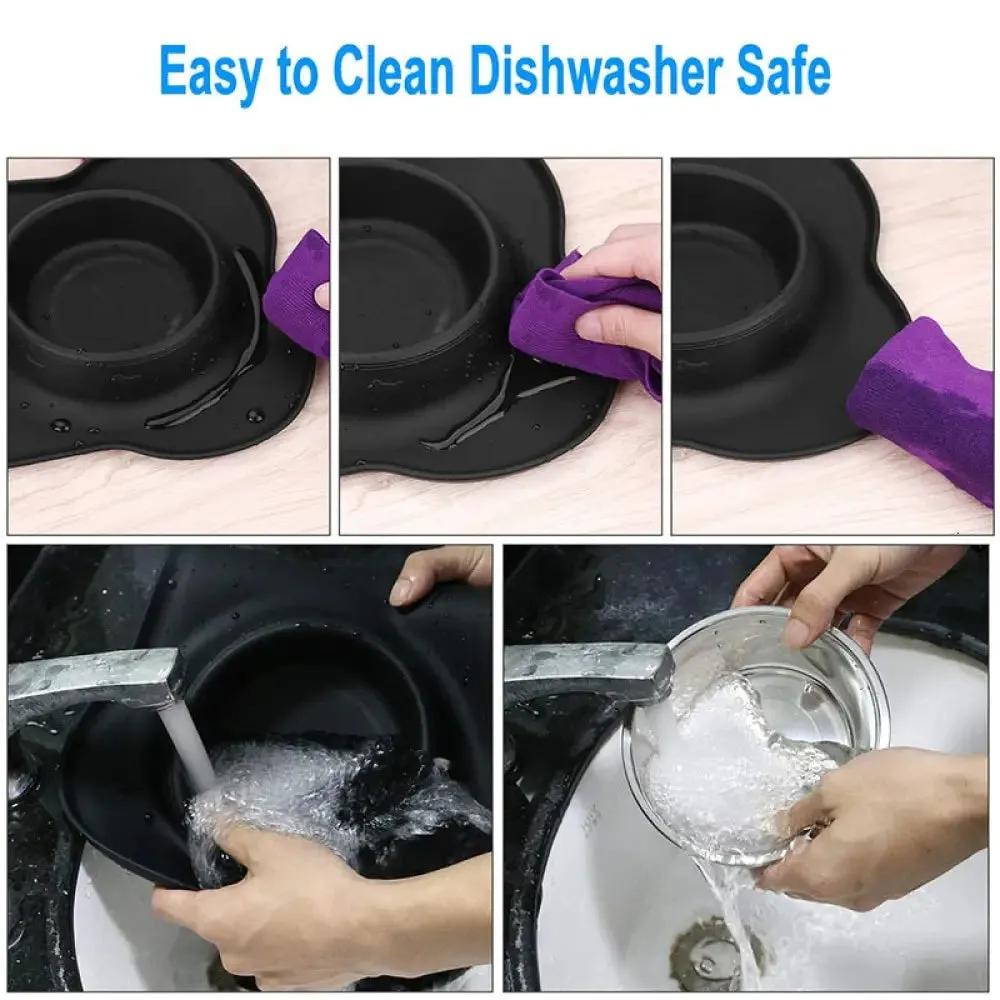 Anti-slip Durable Double Dog Drinking Water Food Feeder Bowl with Silicone Mat
