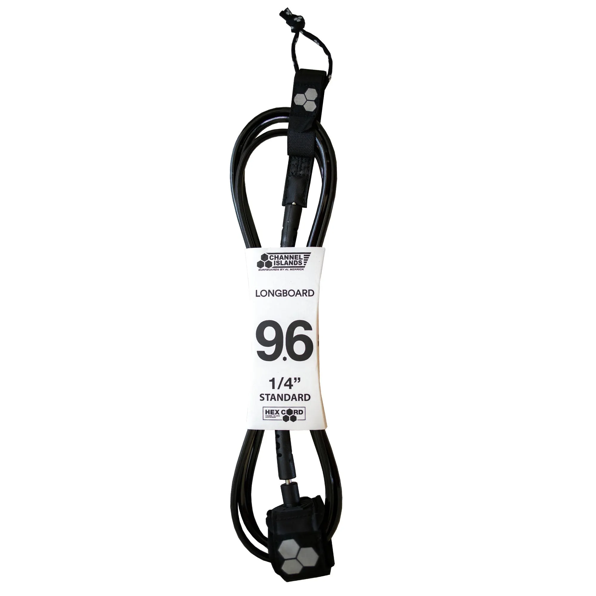 Channel Islands Longboard Hex Cord Standard Surfboard Leash - 9'6" x 1/4"/Black