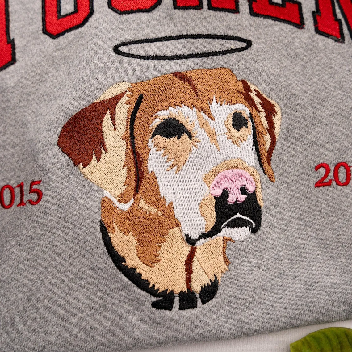 Custom Pet Loss Embroidered EST Sweatshirt Hoodie with Pet Face and Name Pet Memorial Gift for Pet Lovers