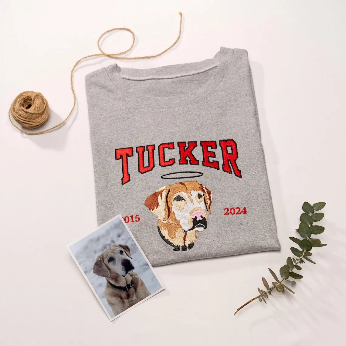 Custom Pet Loss Embroidered EST Sweatshirt Hoodie with Pet Face and Name Pet Memorial Gift for Pet Lovers