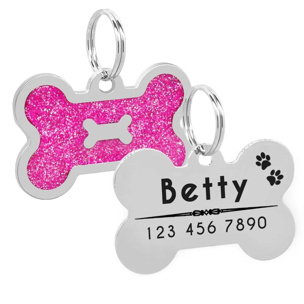 Dog's Glitter Bone Shaped ID Tag