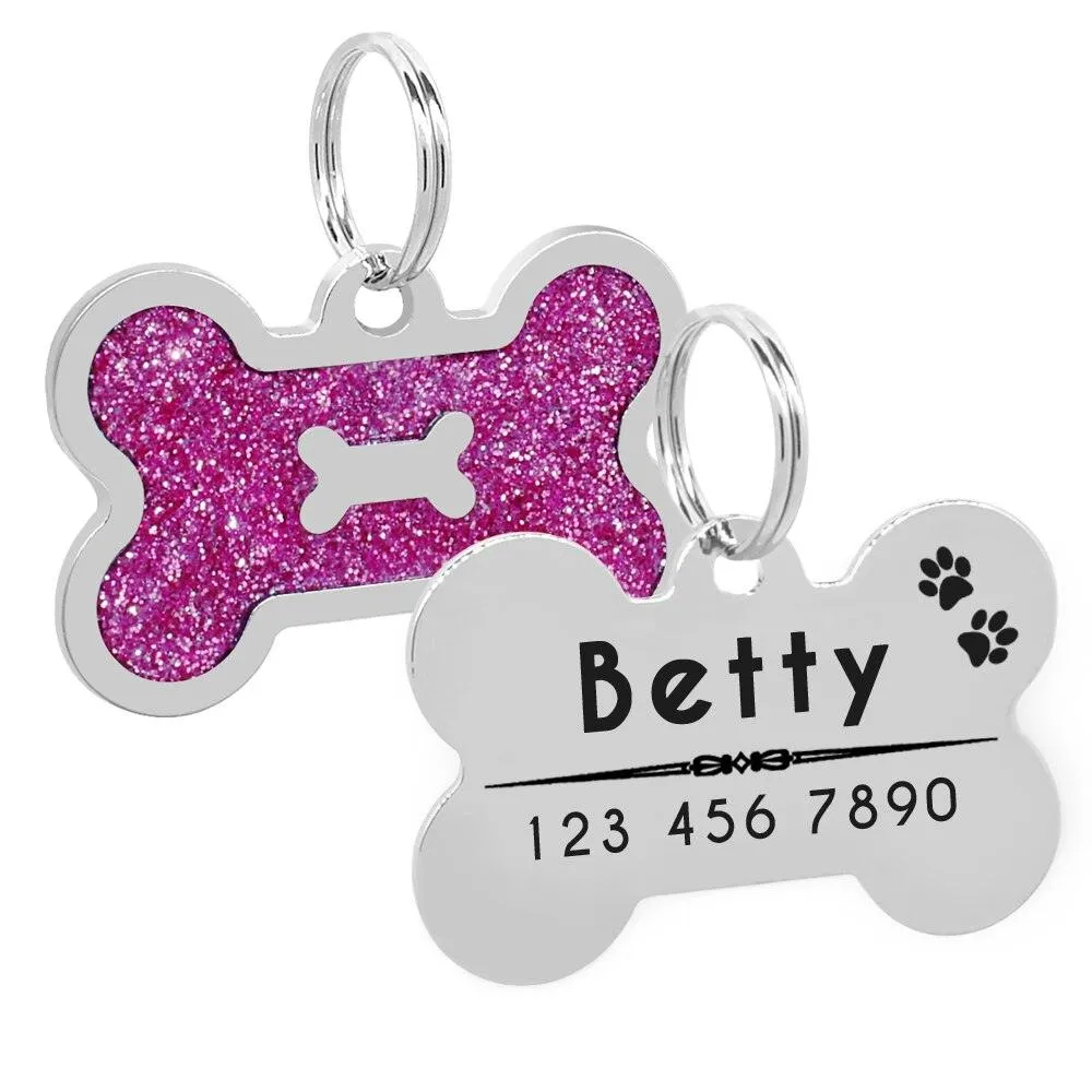 Dog's Glitter Bone Shaped ID Tag