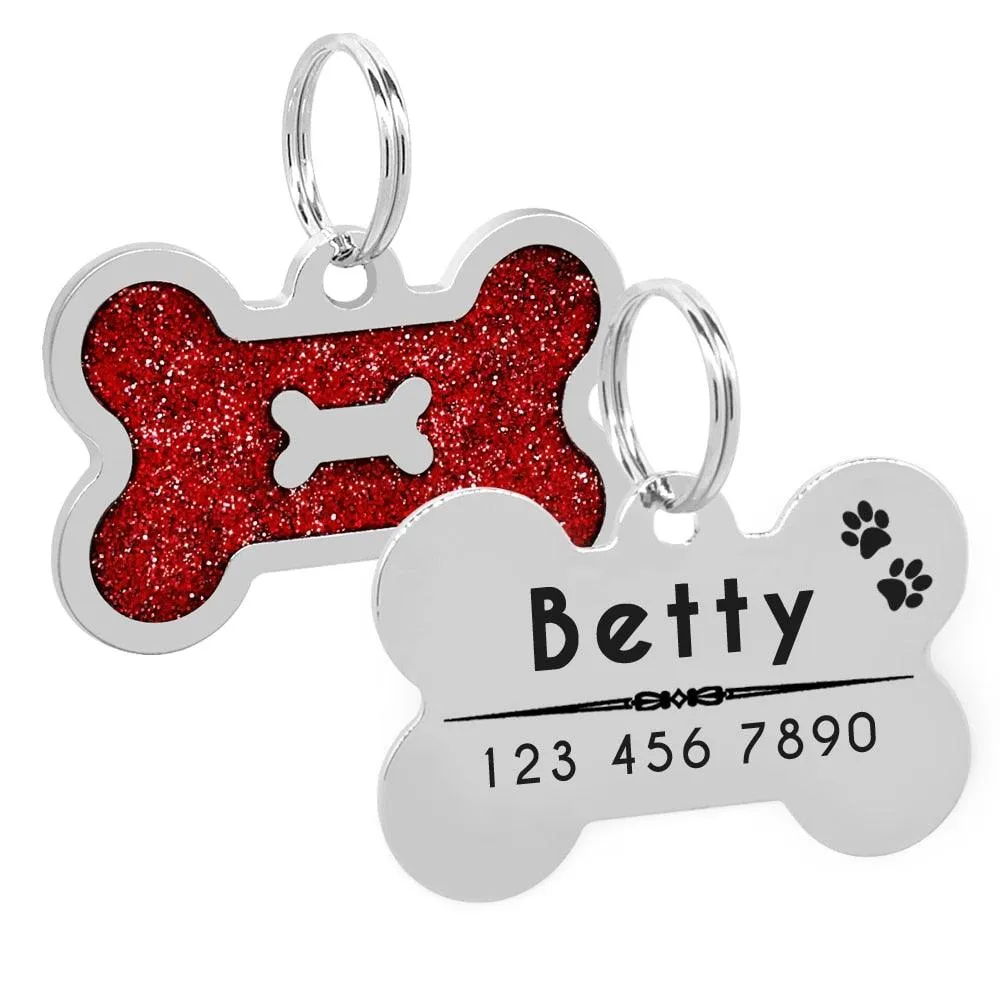 Dog's Glitter Bone Shaped ID Tag