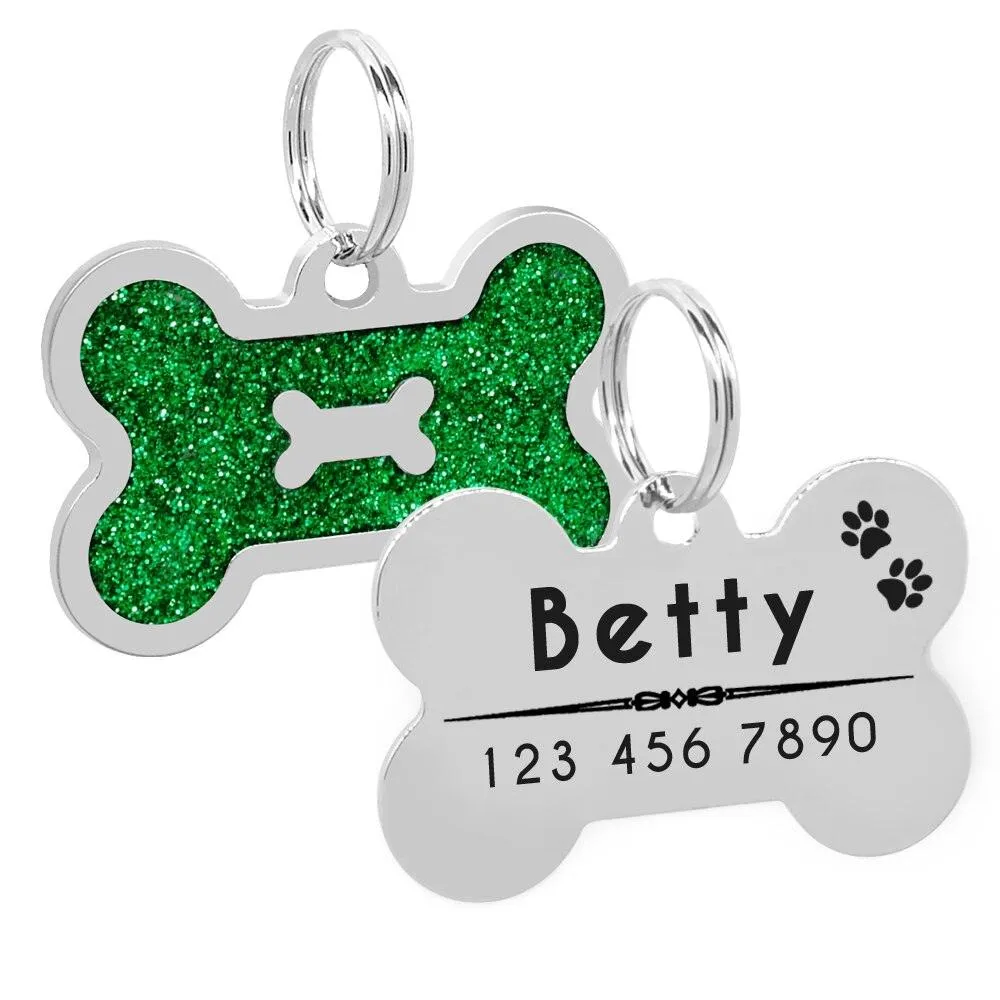 Dog's Glitter Bone Shaped ID Tag