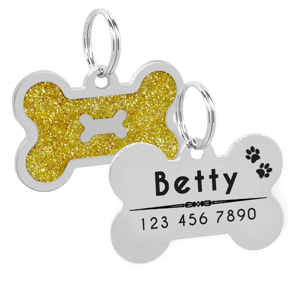 Dog's Glitter Bone Shaped ID Tag