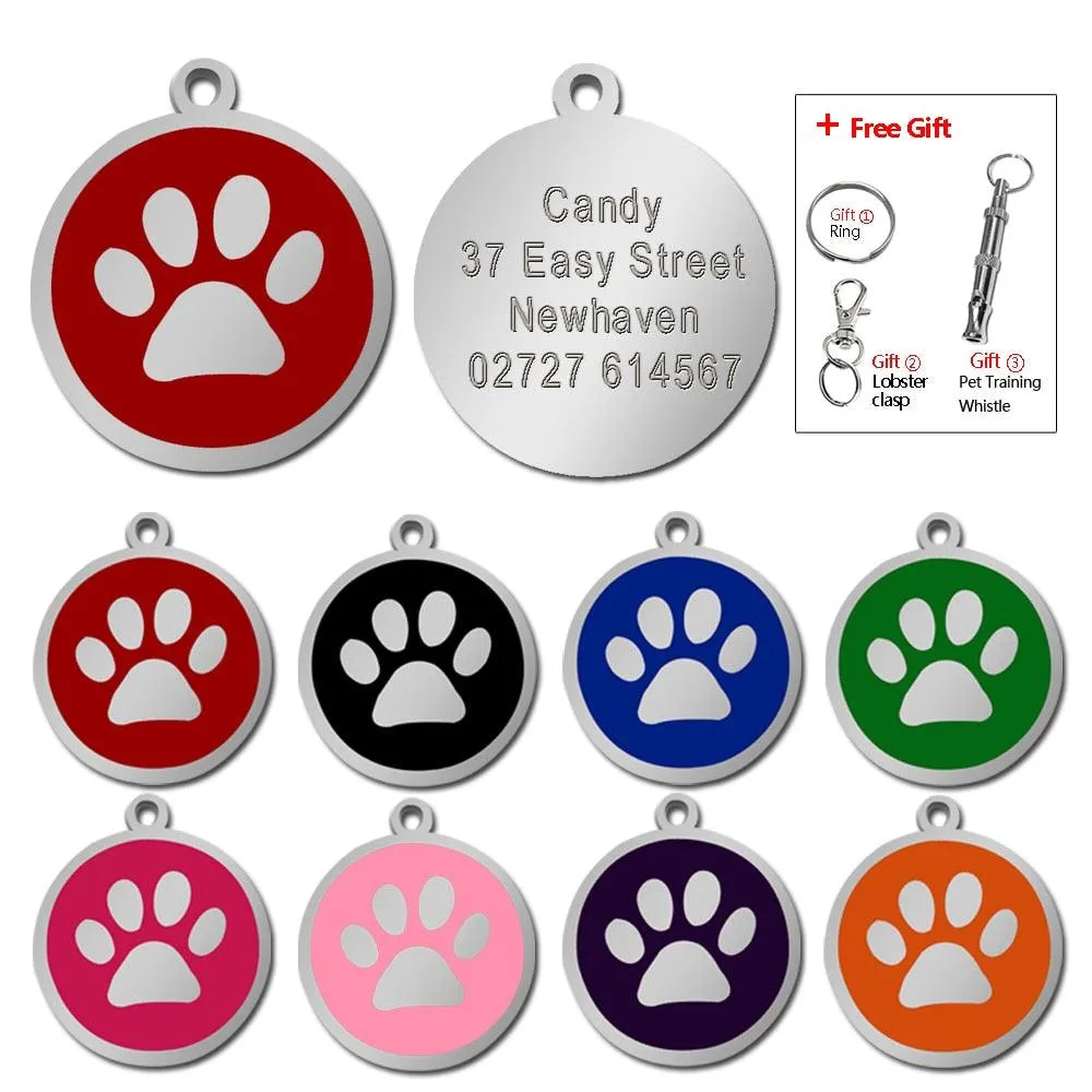 Dog's Silver Paw Patterned ID Tag