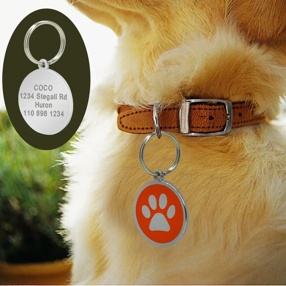 Dog's Silver Paw Patterned ID Tag