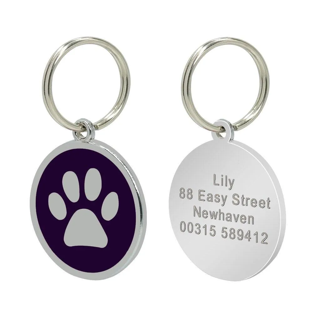 Dog's Silver Paw Patterned ID Tag