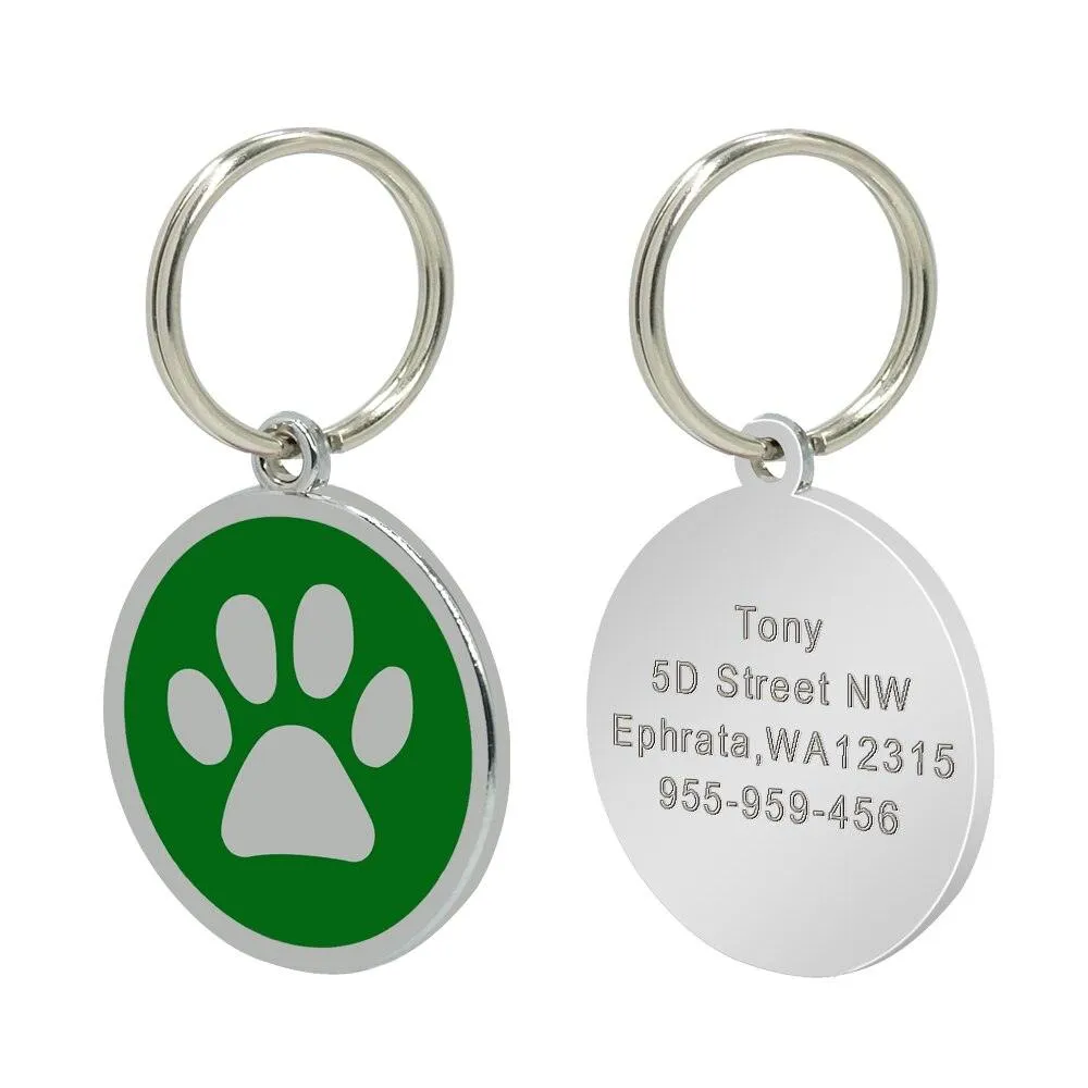 Dog's Silver Paw Patterned ID Tag