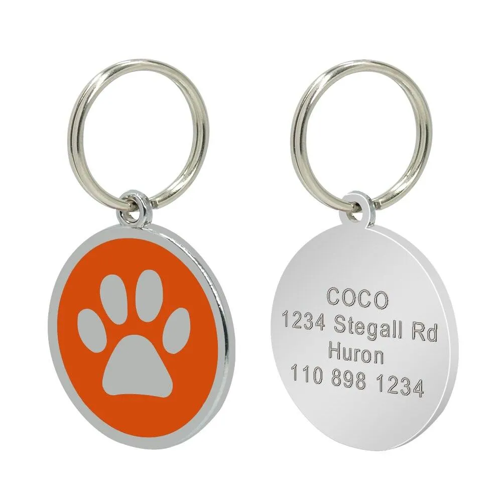 Dog's Silver Paw Patterned ID Tag