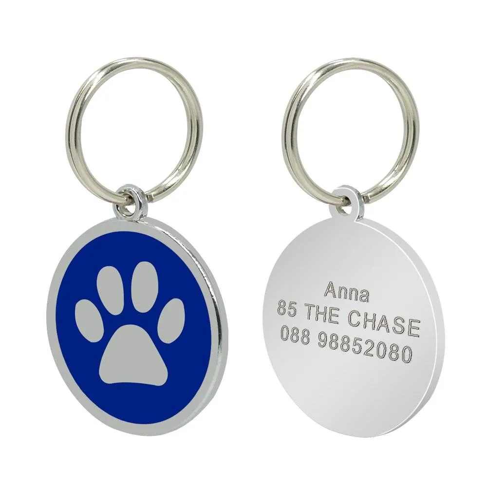 Dog's Silver Paw Patterned ID Tag