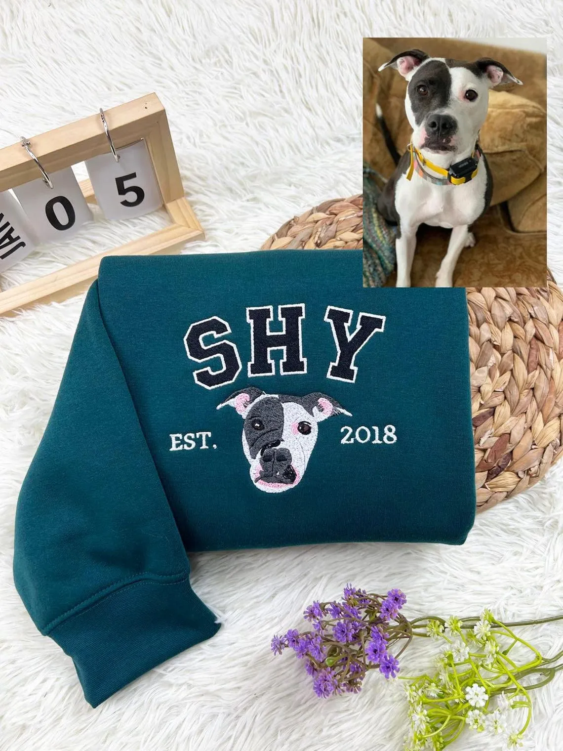 Embroidered Pet Face and Name EST Sweatshirt Hoodie Gift for Pet Lovers