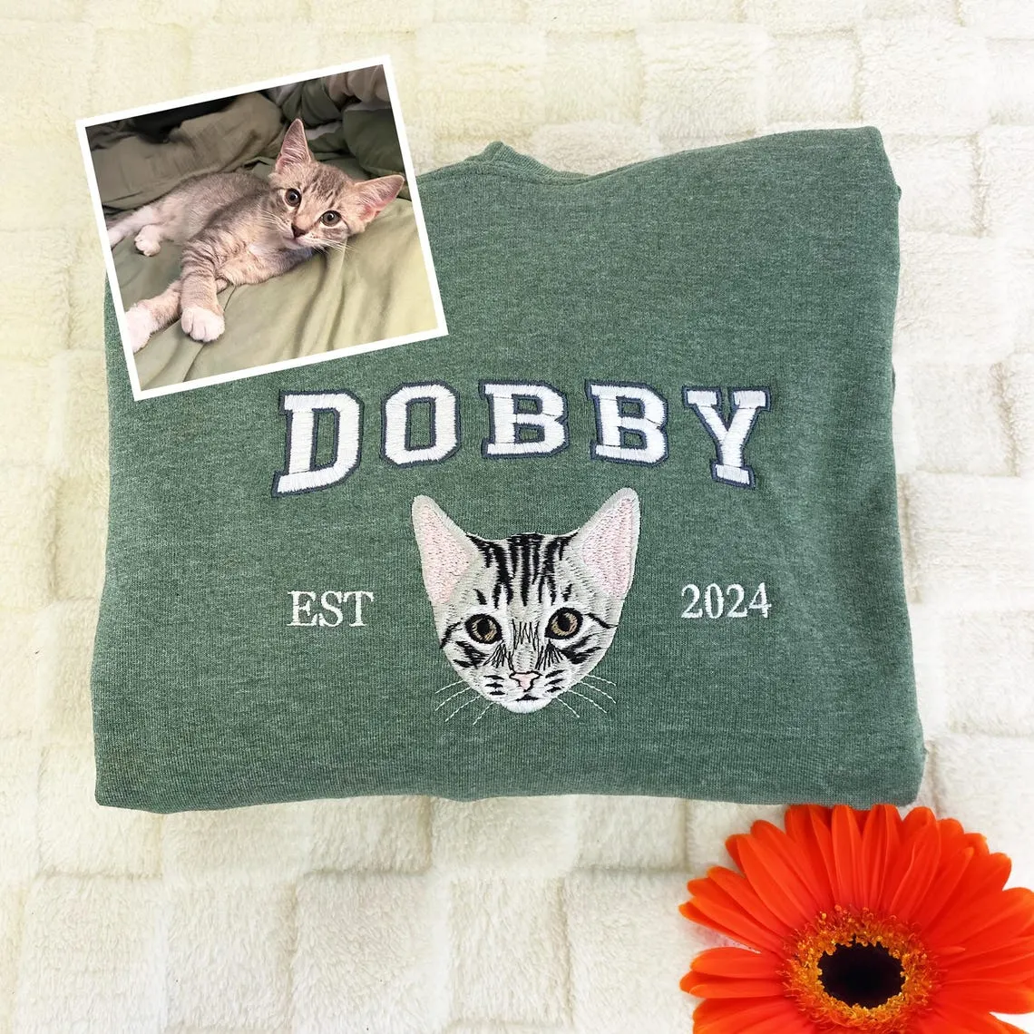 Embroidered Pet Face and Name EST Sweatshirt Hoodie Gift for Pet Lovers