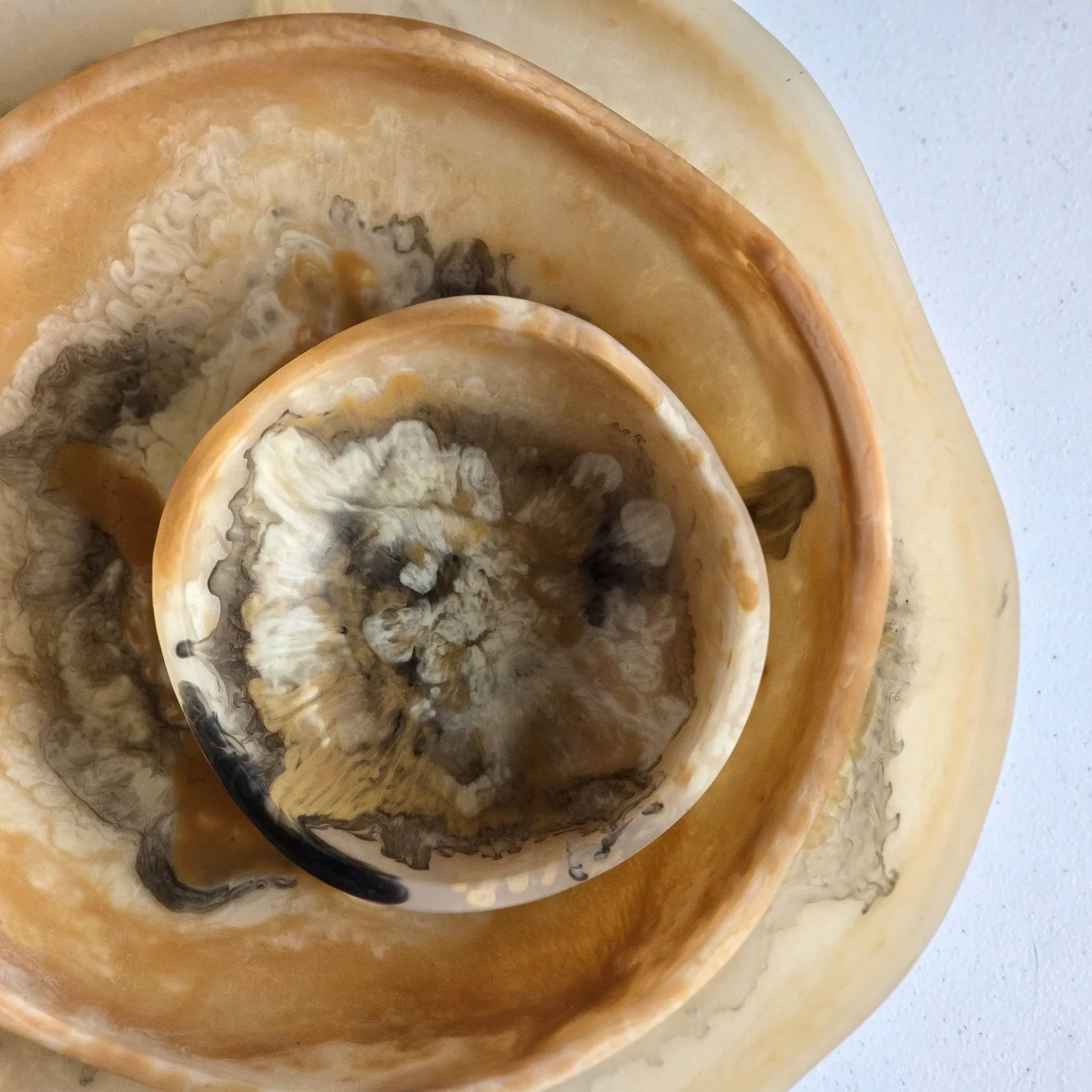 Large wavy 3 bowls Set - Matte Finish Hand Poured Resin: Mixed Color