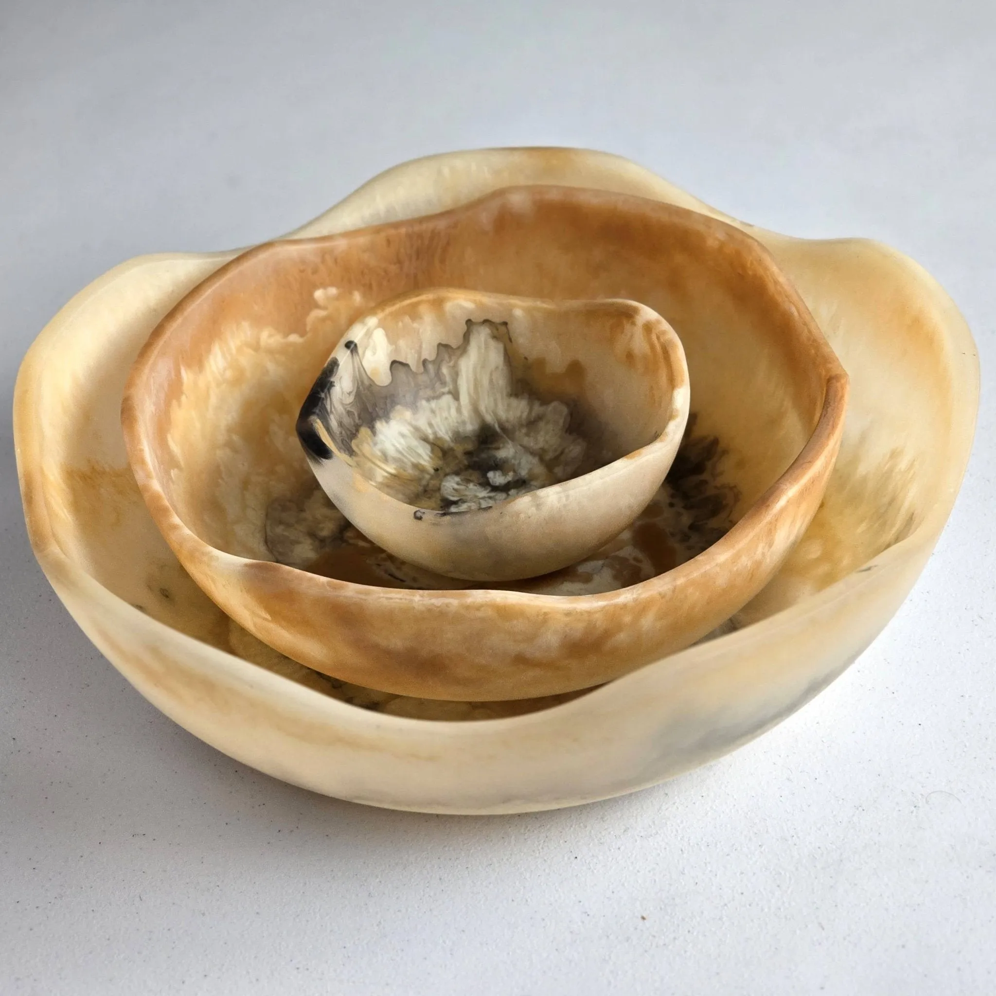 Large wavy 3 bowls Set - Matte Finish Hand Poured Resin: Mixed Color