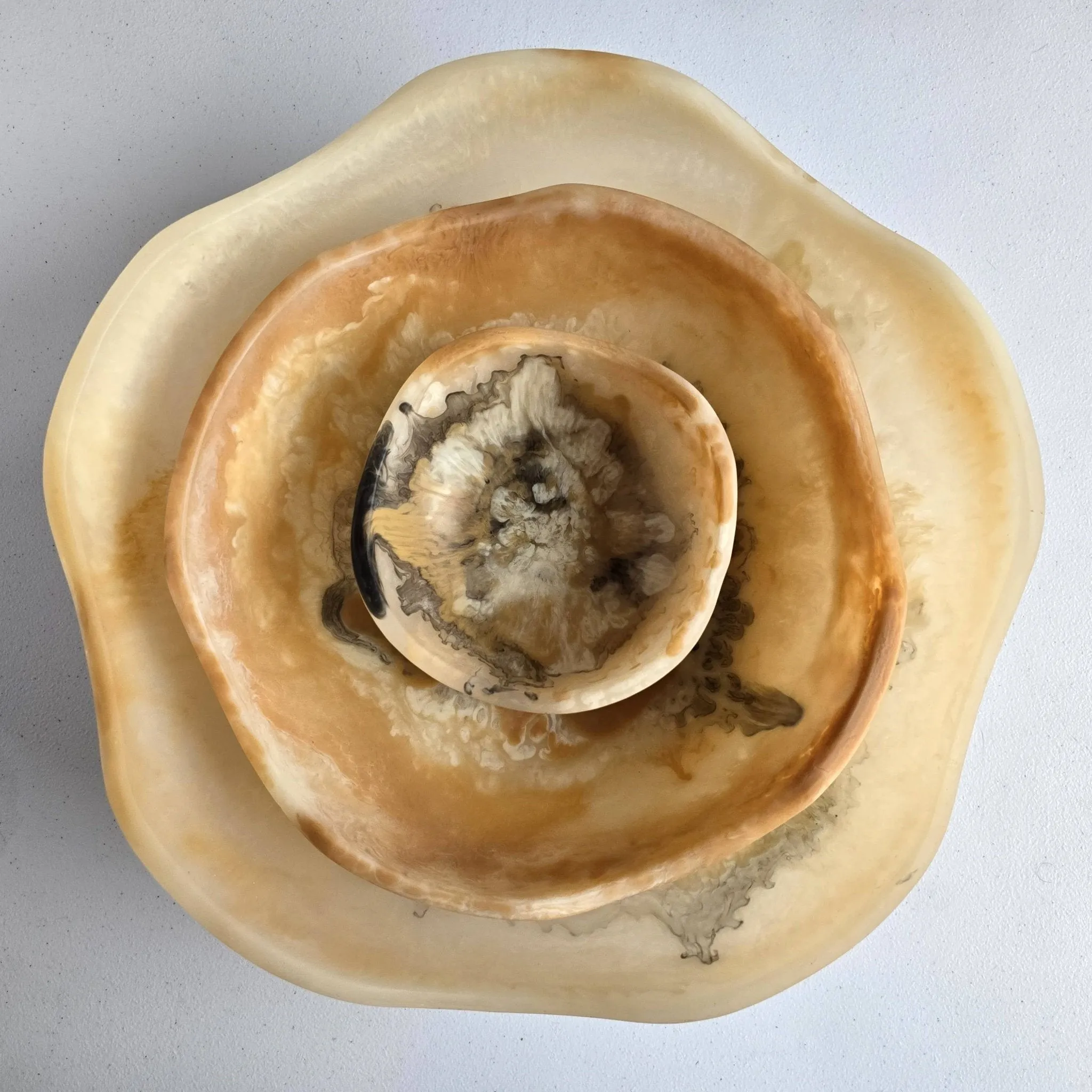 Large wavy 3 bowls Set - Matte Finish Hand Poured Resin: Mixed Color