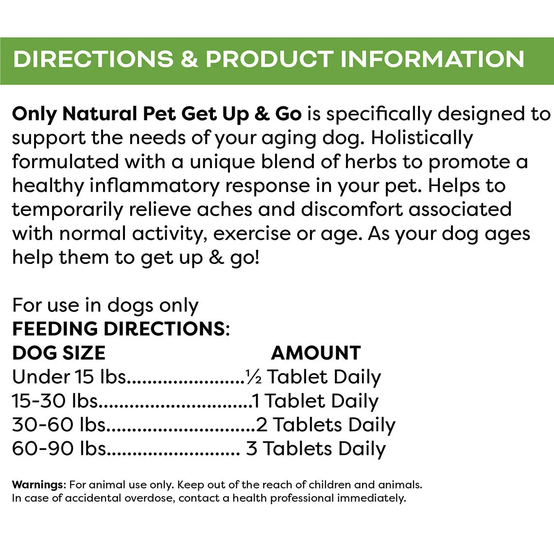 Only Natural Pet Get Up & Go Joint Support Supplement Chewable  Tablets for Dogs