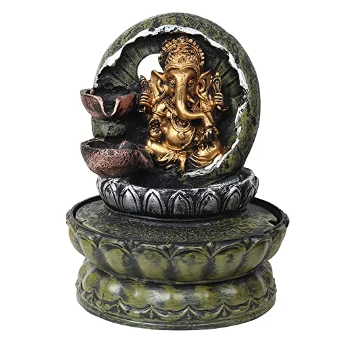 VIVARS Decorative Ganesha Water Fountain with LED Light for Living Room Garden Tabletop Waterfall Indoor Outdoor Home Decor and Gifts