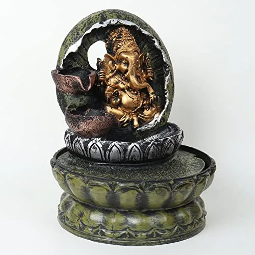 VIVARS Decorative Ganesha Water Fountain with LED Light for Living Room Garden Tabletop Waterfall Indoor Outdoor Home Decor and Gifts