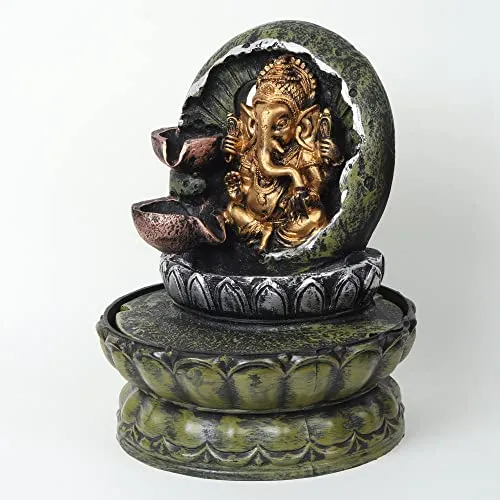 VIVARS Decorative Ganesha Water Fountain with LED Light for Living Room Garden Tabletop Waterfall Indoor Outdoor Home Decor and Gifts