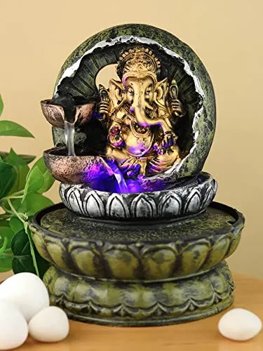 VIVARS Decorative Ganesha Water Fountain with LED Light for Living Room Garden Tabletop Waterfall Indoor Outdoor Home Decor and Gifts