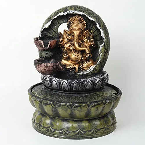 VIVARS Decorative Ganesha Water Fountain with LED Light for Living Room Garden Tabletop Waterfall Indoor Outdoor Home Decor and Gifts