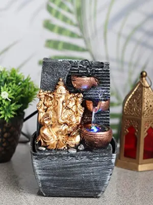VIVARS Tabletop Water Fountain, Polyresin Indoor Outdoor Water Fountain with LED Lights for Home Decor Decoration Showpiece Gift (Ganesha Ji)