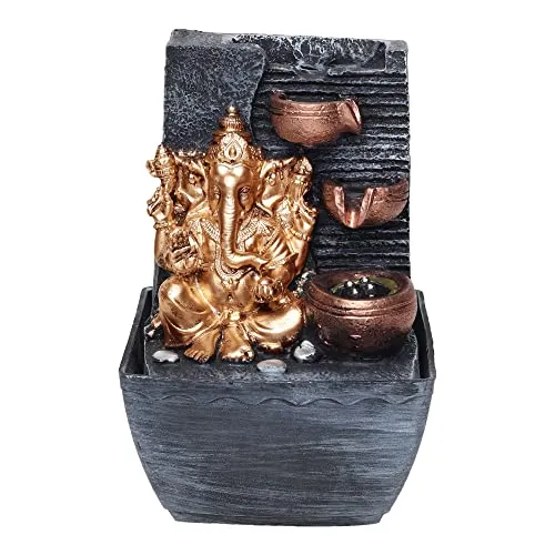 VIVARS Tabletop Water Fountain, Polyresin Indoor Outdoor Water Fountain with LED Lights for Home Decor Decoration Showpiece Gift (Ganesha Ji)