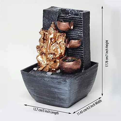 VIVARS Tabletop Water Fountain, Polyresin Indoor Outdoor Water Fountain with LED Lights for Home Decor Decoration Showpiece Gift (Ganesha Ji)