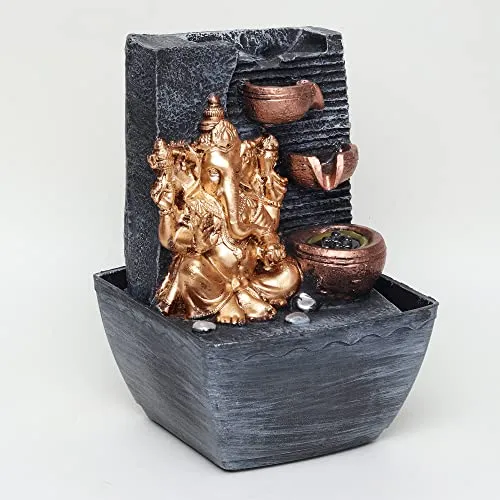 VIVARS Tabletop Water Fountain, Polyresin Indoor Outdoor Water Fountain with LED Lights for Home Decor Decoration Showpiece Gift (Ganesha Ji)